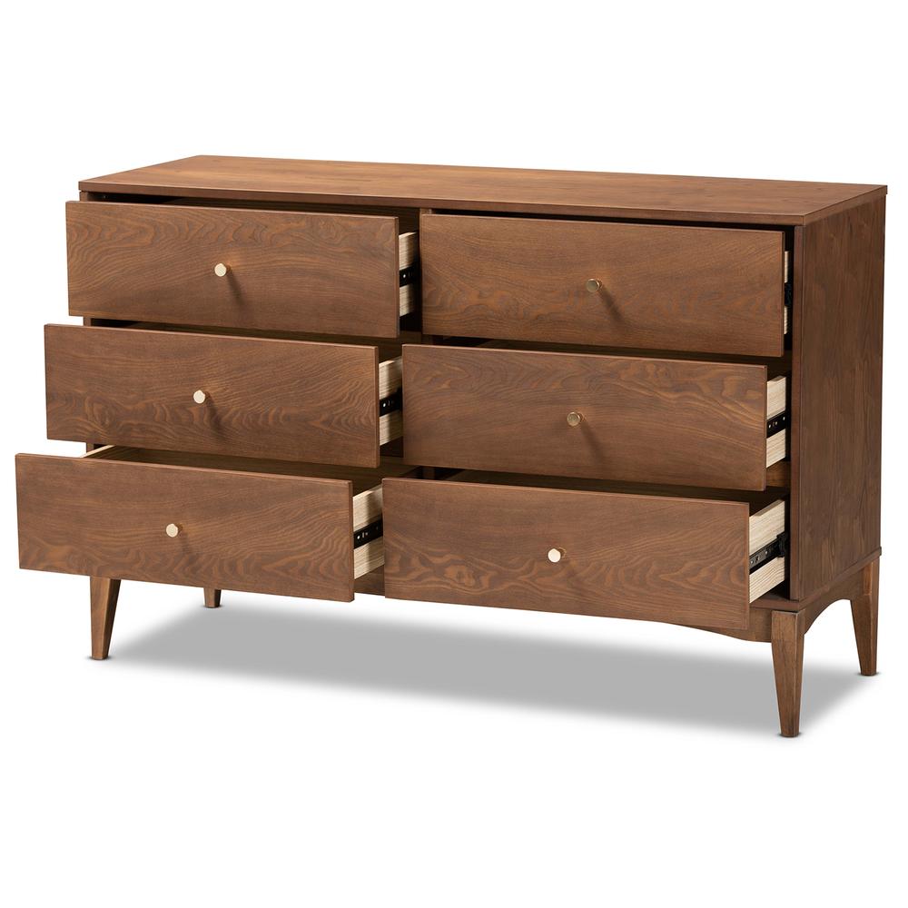 Landis Mid-Century Modern Ash Walnut Finished Wood 6-Drawer Dresser. Picture 13