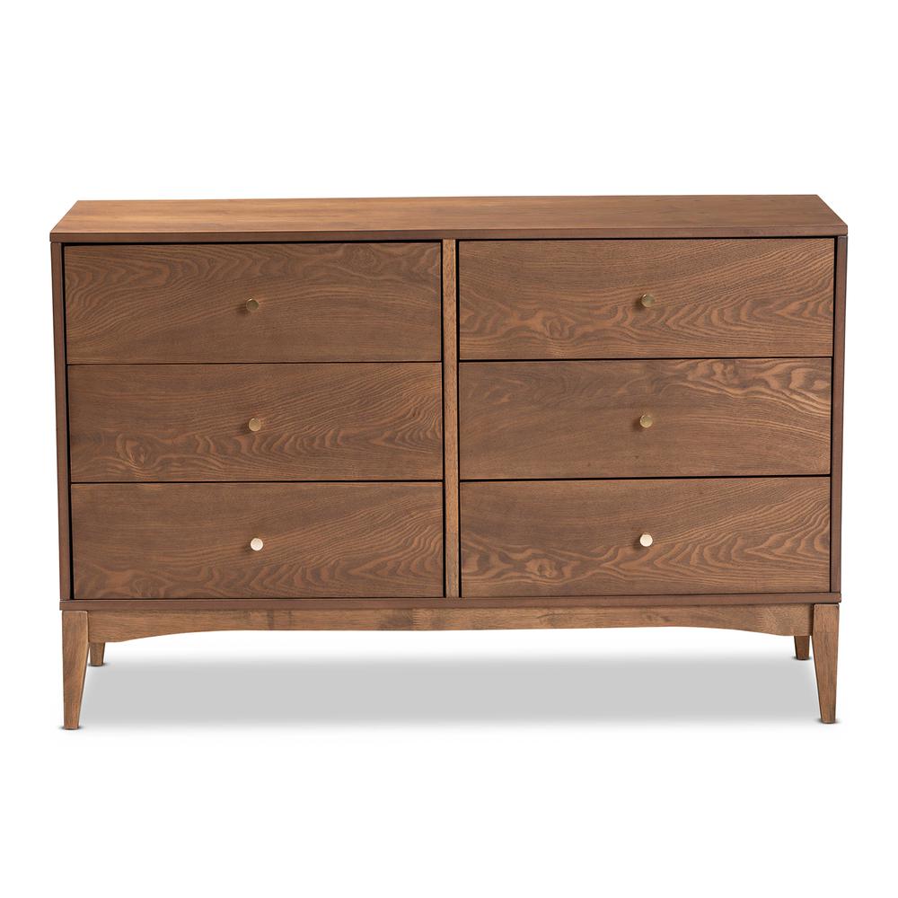 Landis Mid-Century Modern Ash Walnut Finished Wood 6-Drawer Dresser. Picture 14