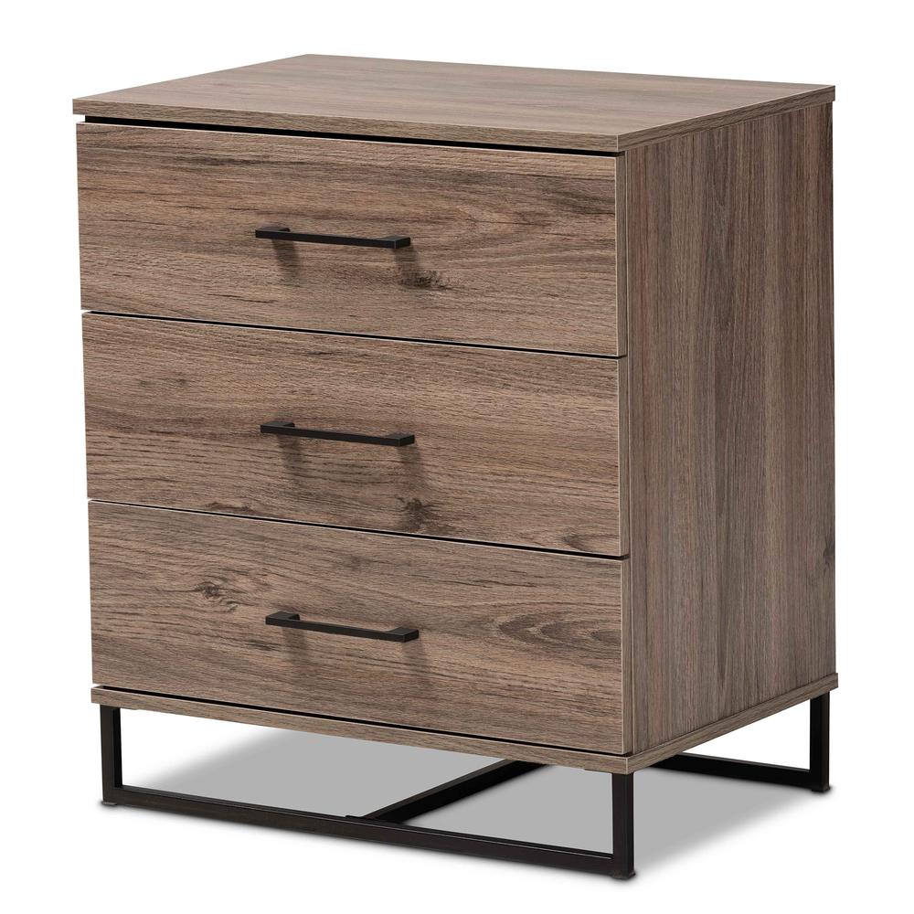 Daxton Modern and Contemporary Rustic Oak Finished Wood 3-Drawer Storage Chest. Picture 11