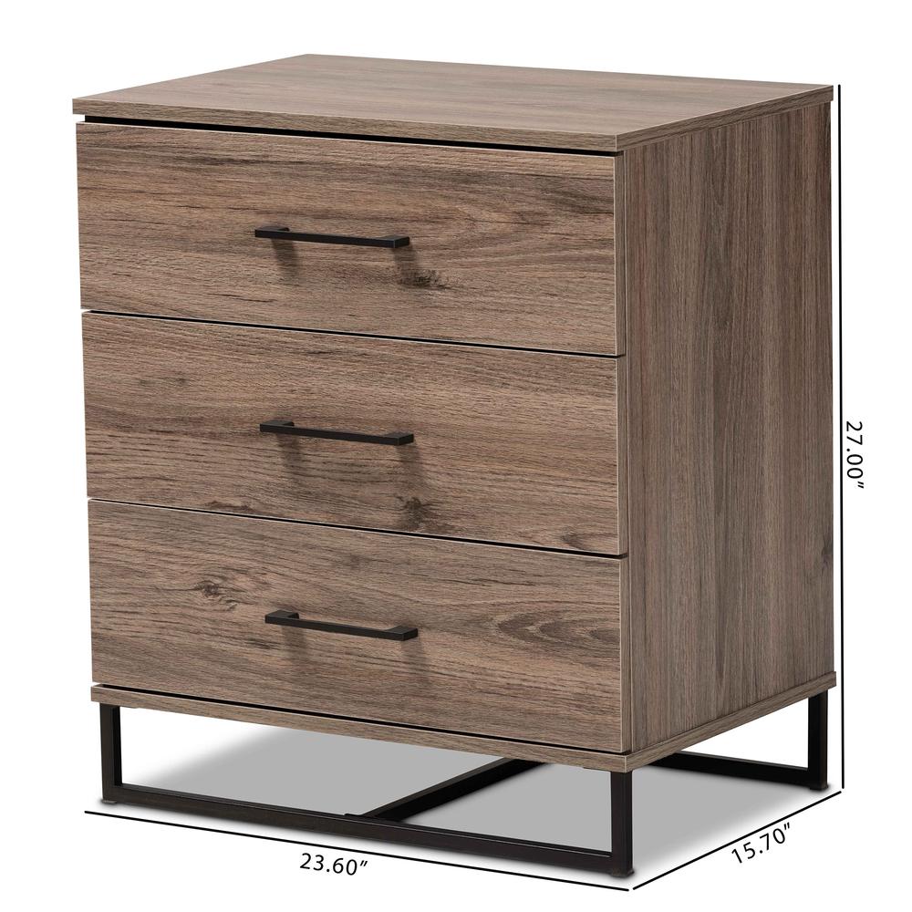 Daxton Modern and Contemporary Rustic Oak Finished Wood 3-Drawer Storage Chest. Picture 20