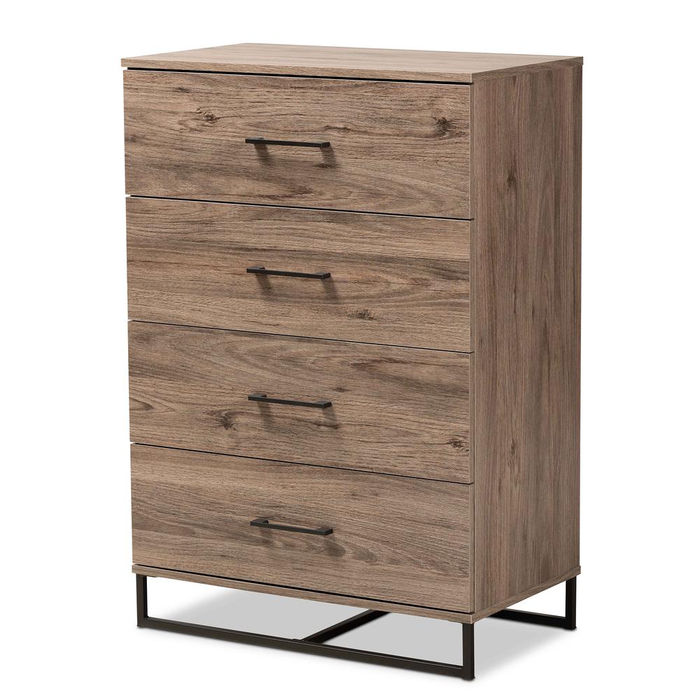 Baxton Studio Daxton Modern and Contemporary Rustic Oak Finished Wood 4-Drawer Storage Chest. Picture 13