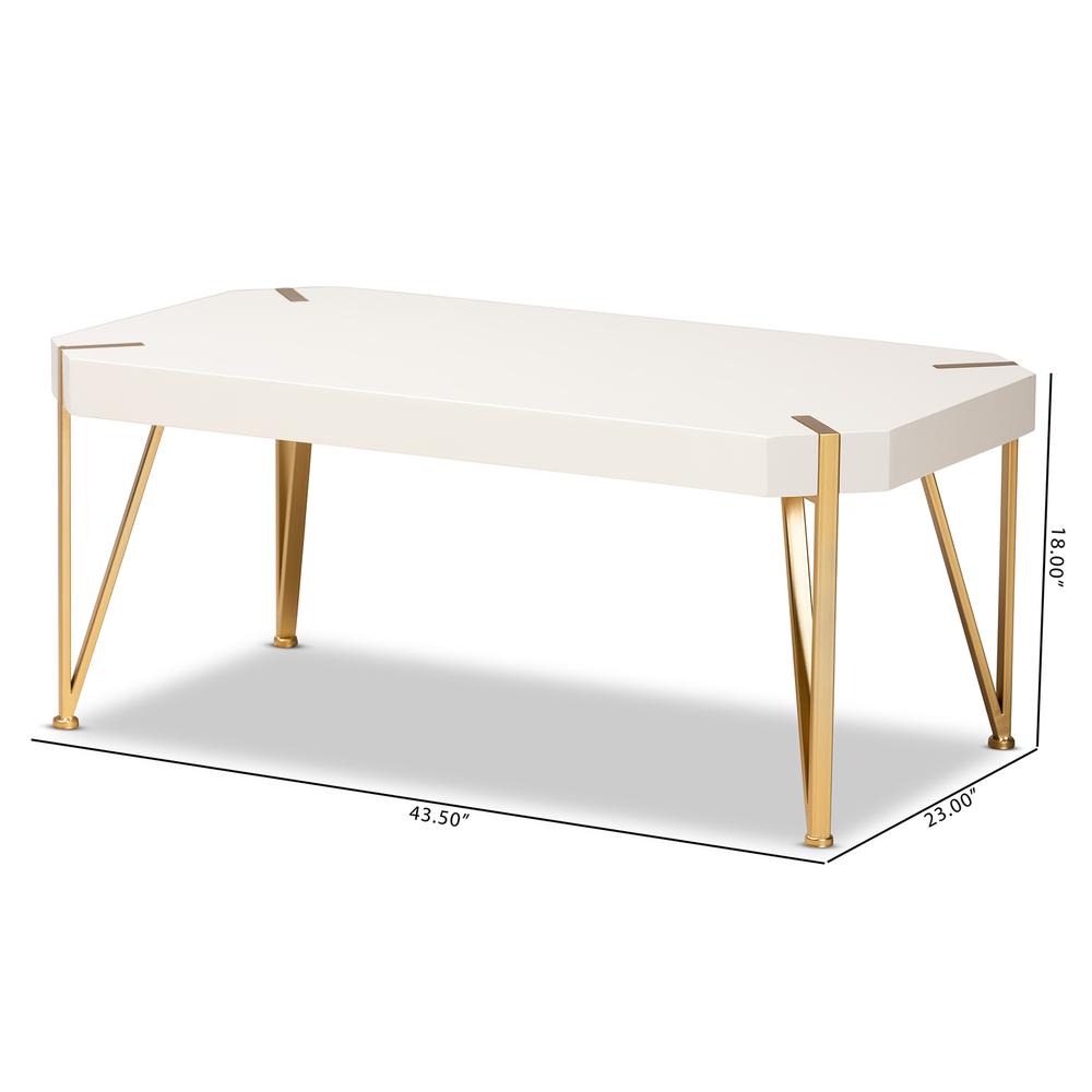 Glam and Luxe Brushed Gold Metal and White Finished Wood Coffee Table. Picture 16