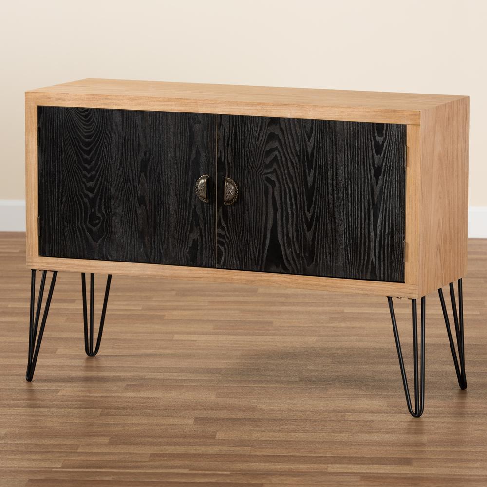 Two-Tone Walnut Brown and Black Finished Wood and Metal Storage Cabinet. Picture 17