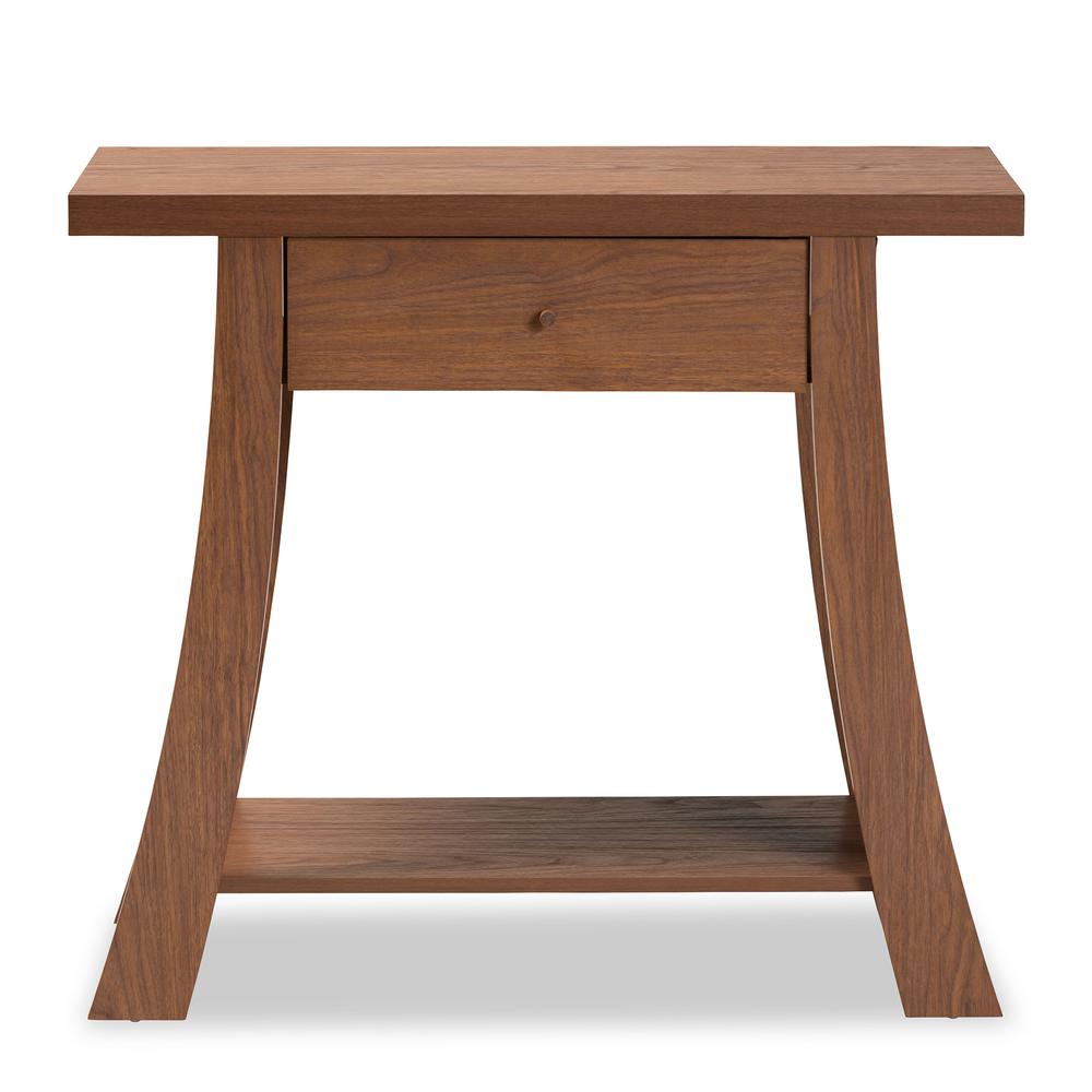 Herman Modern and Contemporary Walnut Brown Finished Wood 1-Drawer Console Table. Picture 14