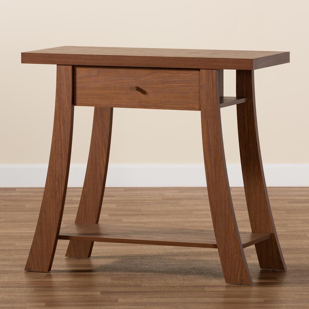 Herman Modern and Contemporary Walnut Brown Finished Wood 1-Drawer Console Table. Picture 20