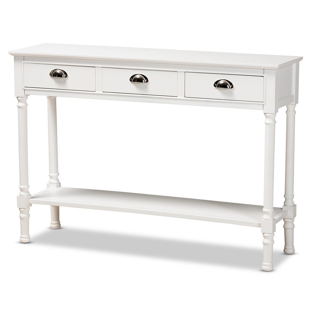 Garvey French Provincial White Finished Wood 3-Drawer Entryway Console Table. Picture 10
