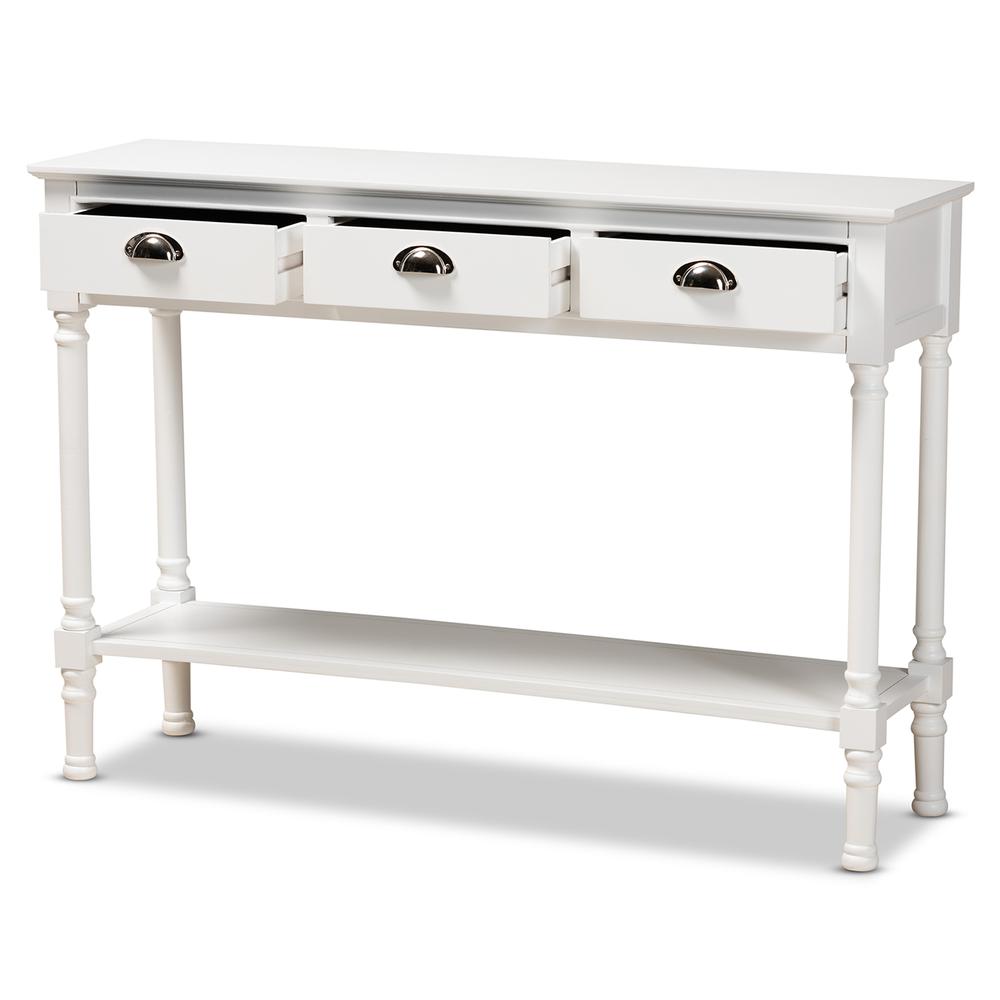 Garvey French Provincial White Finished Wood 3-Drawer Entryway Console Table. Picture 11