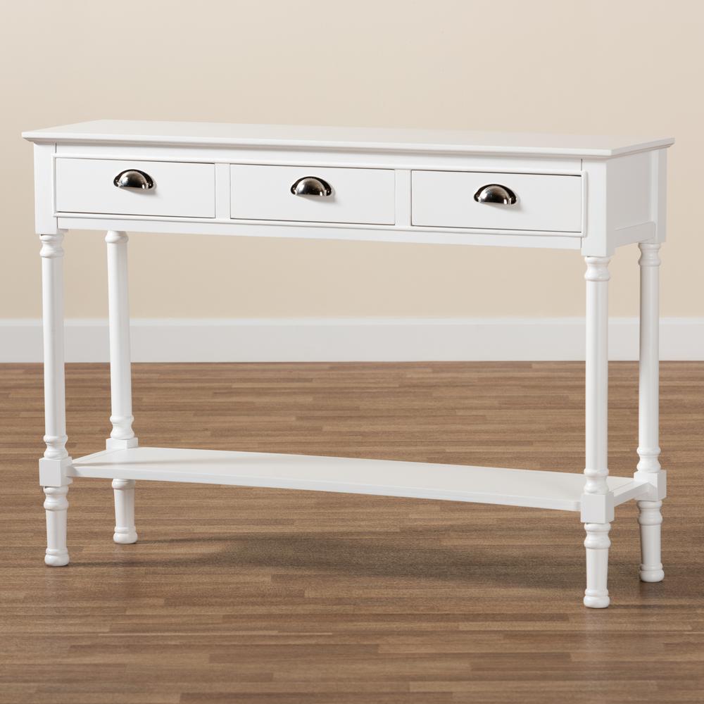 Garvey French Provincial White Finished Wood 3-Drawer Entryway Console Table. Picture 17