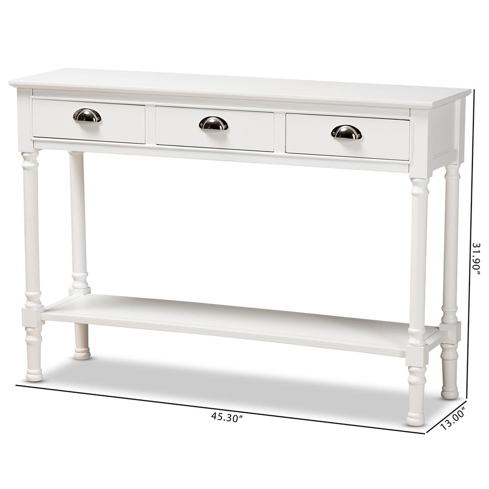 Garvey French Provincial White Finished Wood 3-Drawer Entryway Console Table. Picture 18