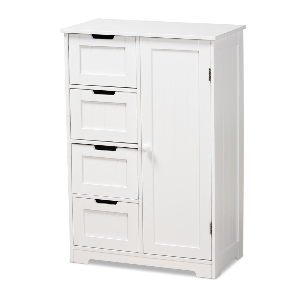 White Finished Wood 4-Drawer Bathroom Storage Cabinet. Picture 11
