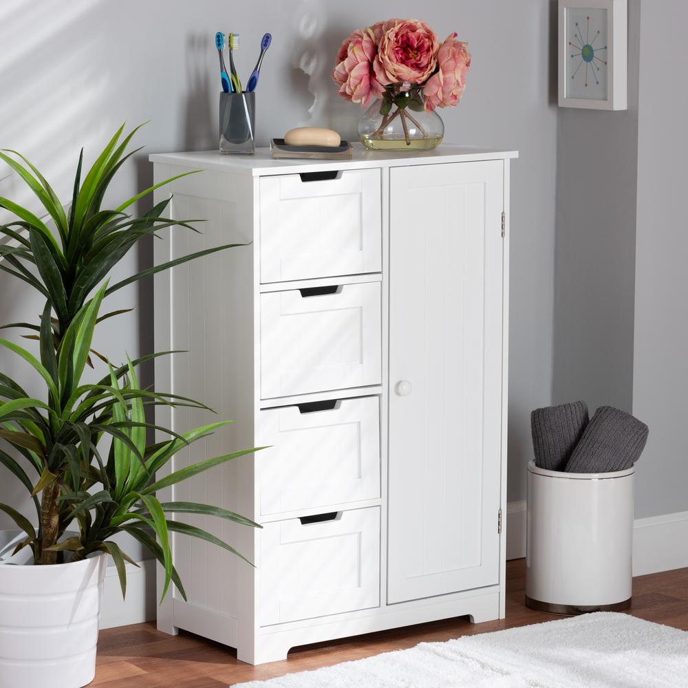 White Finished Wood 4-Drawer Bathroom Storage Cabinet. Picture 17