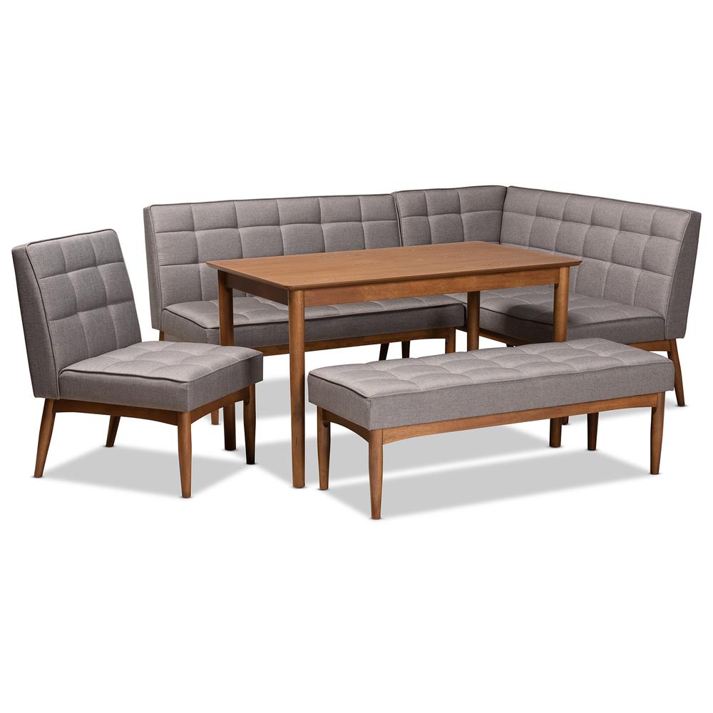 Grey Fabric Upholstered and Walnut Brown Finished Wood 5-Piece Dining Nook Set. Picture 13