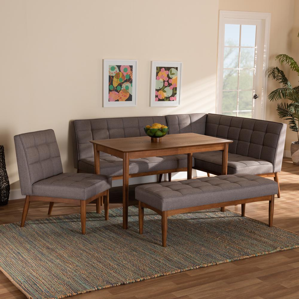 Grey Fabric Upholstered and Walnut Brown Finished Wood 5-Piece Dining Nook Set. Picture 22