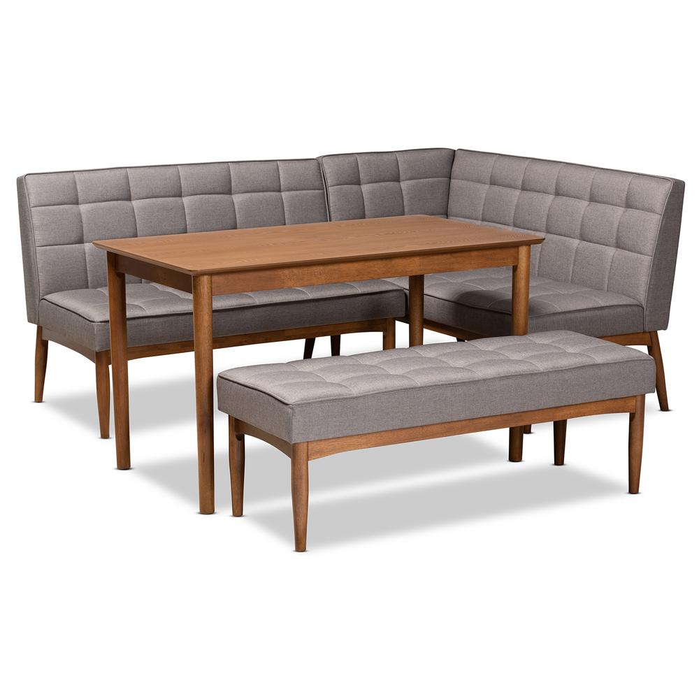 Grey Fabric Upholstered and Walnut Brown Finished Wood 4-Piece Dining Nook Set. Picture 12