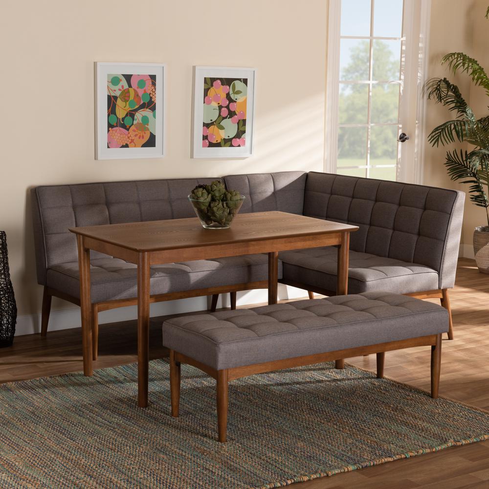 Grey Fabric Upholstered and Walnut Brown Finished Wood 4-Piece Dining Nook Set. Picture 20