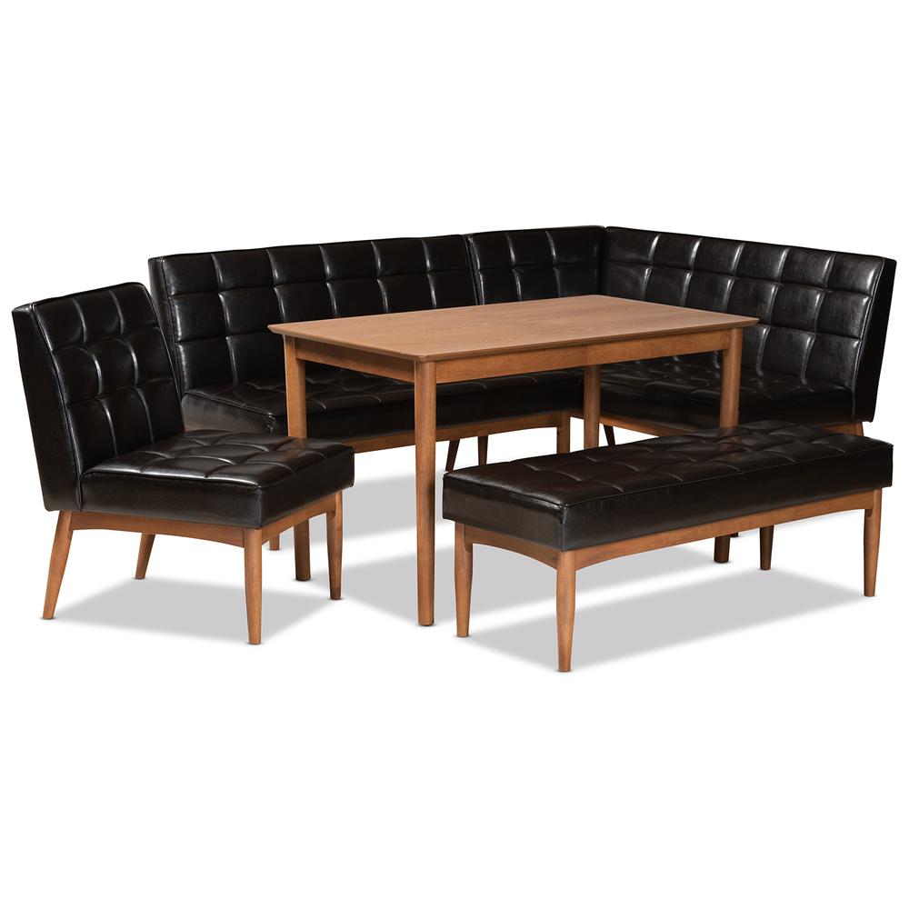 Leather Upholstered and Walnut Brown Finished Wood 5-Piece Dining Nook Set. Picture 13