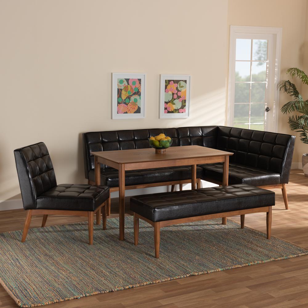 Leather Upholstered and Walnut Brown Finished Wood 5-Piece Dining Nook Set. Picture 22