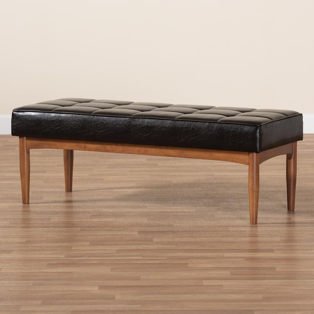 Leather Upholstered and Walnut Brown Finished Wood Dining Bench. Picture 15