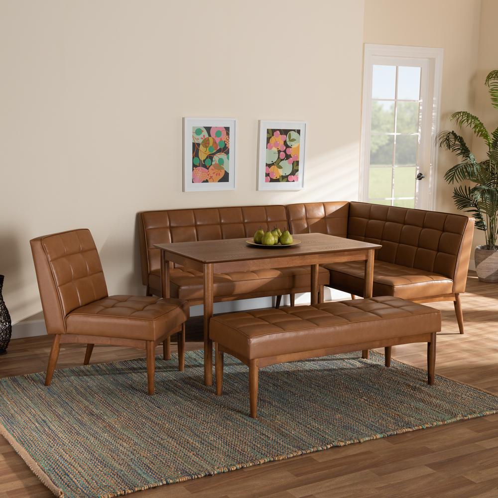 Leather Upholstered and Walnut Brown Finished Wood 5-Piece Dining Nook Set. Picture 22