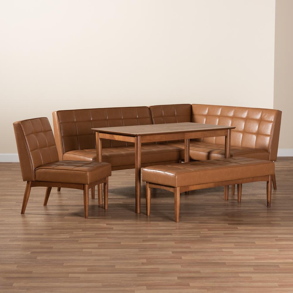 Leather Upholstered and Walnut Brown Finished Wood 5-Piece Dining Nook Set. Picture 23