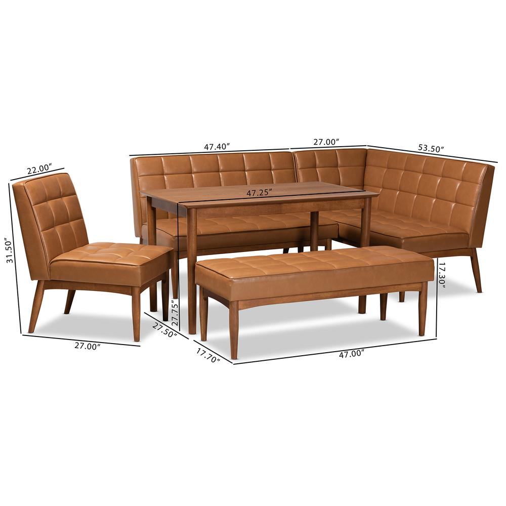 Leather Upholstered and Walnut Brown Finished Wood 5-Piece Dining Nook Set. Picture 24
