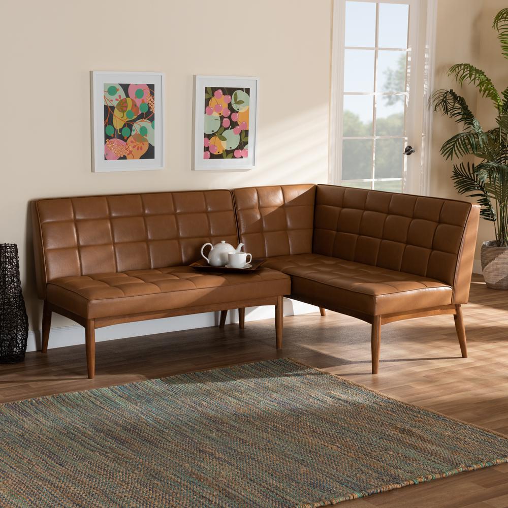 Upholstered and Walnut Brown Finished Wood 2-Piece Dining Nook Banquette Set. Picture 14