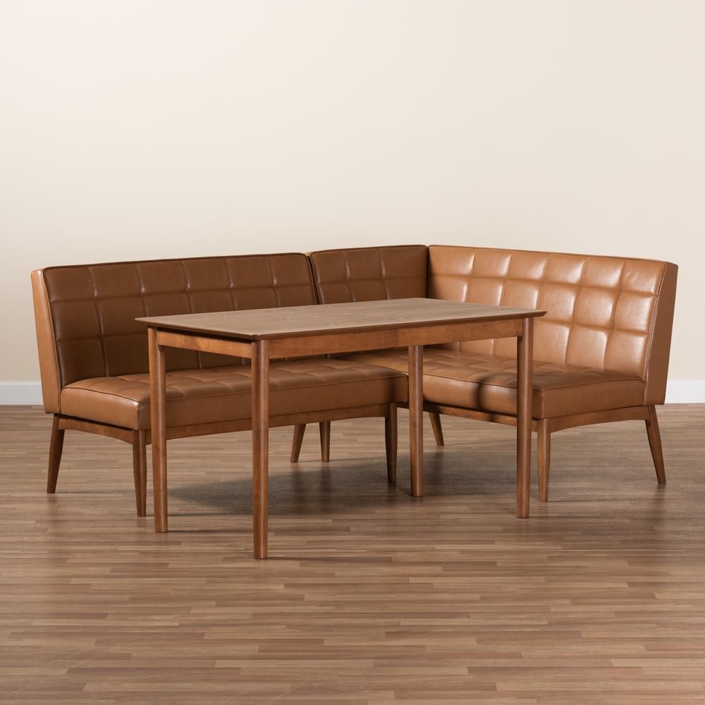 Leather Upholstered and Walnut Brown Finished Wood 3-Piece Dining Nook Set. Picture 19