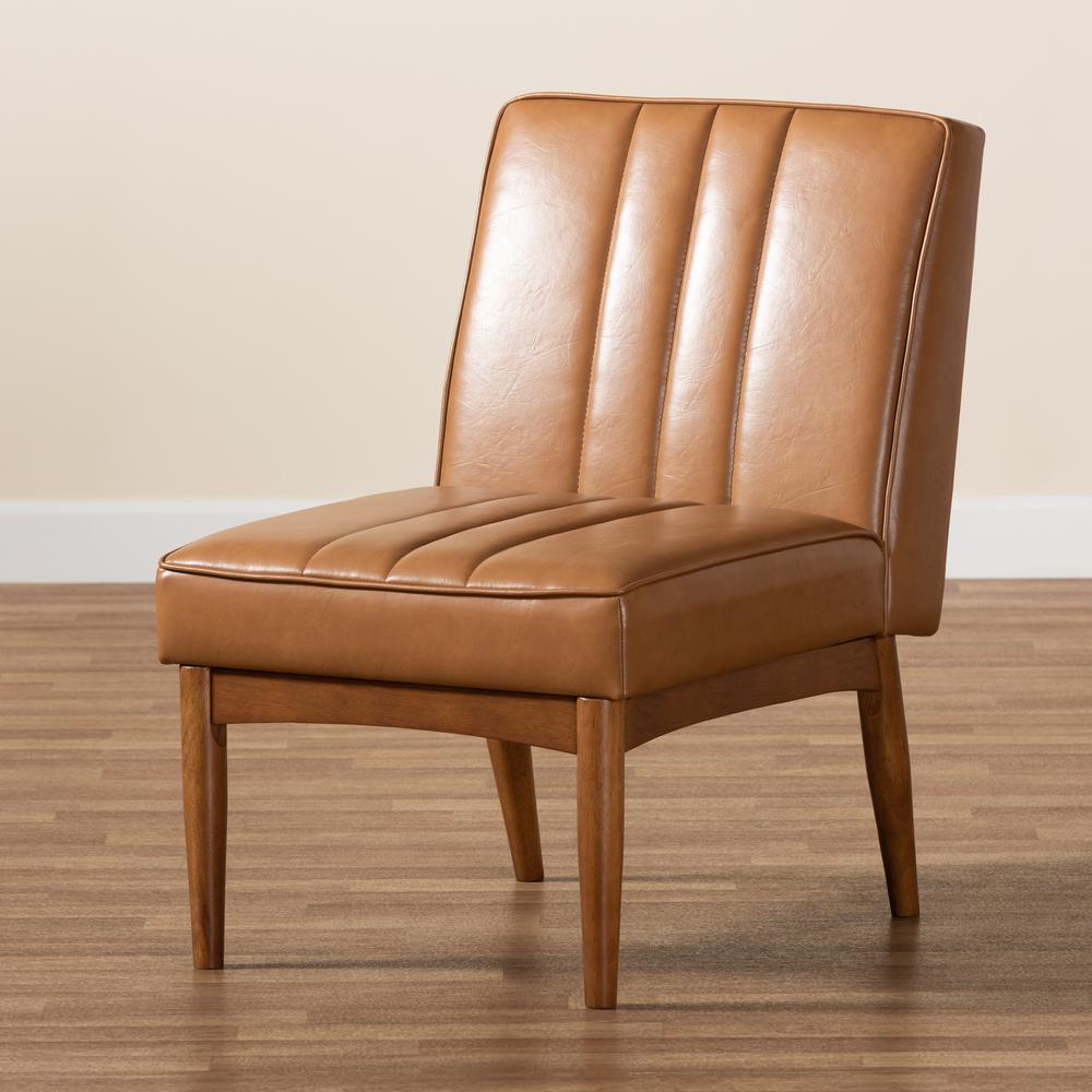 Leather Upholstered and Walnut Brown Finished Wood Dining Chair. Picture 17