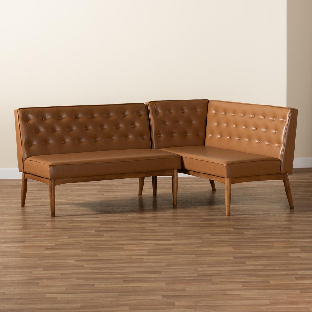 Leather Upholstered Walnut Brown Finished Wood 2-Piece Dining Nook Banquette Set. Picture 15
