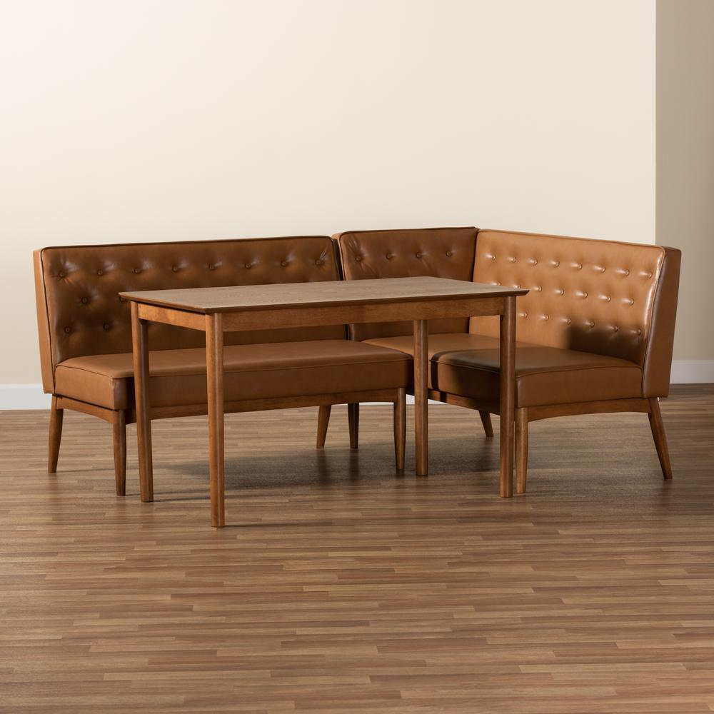 Leather Upholstered and Walnut Brown Finished Wood 3-Piece Dining Nook Set. Picture 19