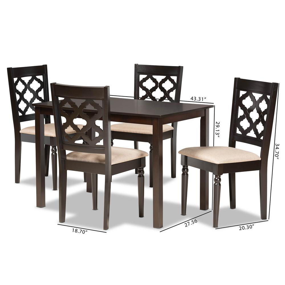 Sand Fabric Upholstered and Dark Brown Finished Wood 5-Piece Dining Set. Picture 18