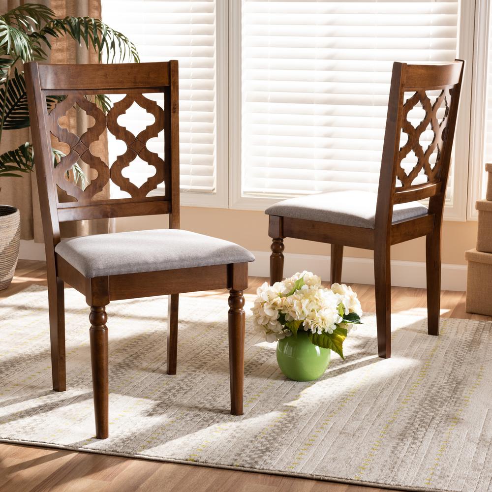 Grey Fabric Upholstered and Walnut Brown Finished Wood 2-Piece Dining Chair Set. Picture 14