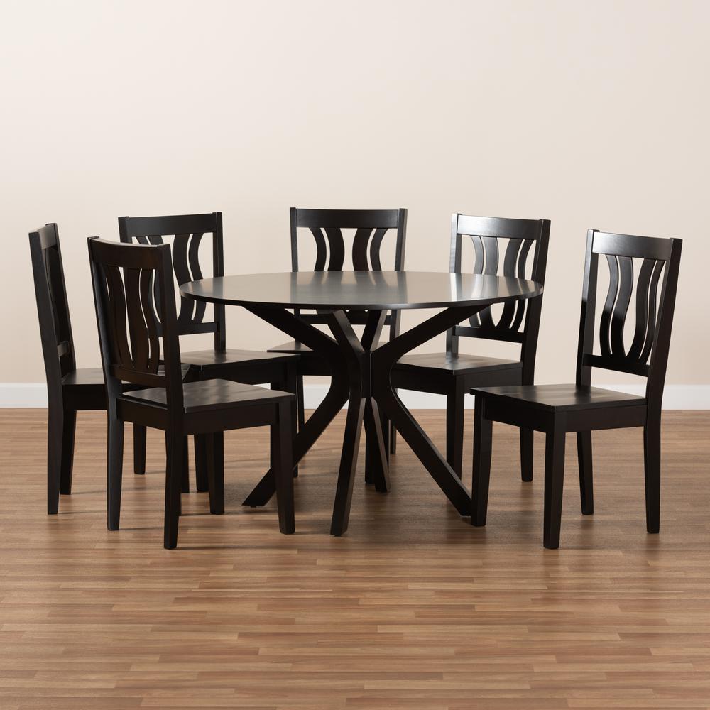Transitional Dark Brown Finished Wood 7-Piece Dining Set. Picture 17