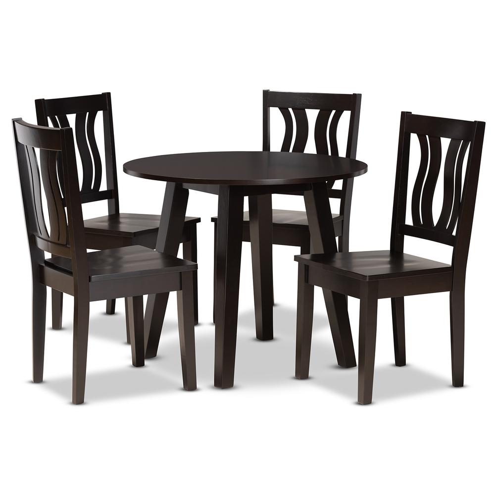 Transitional Dark Brown Finished Wood 5-Piece Dining Set. Picture 10