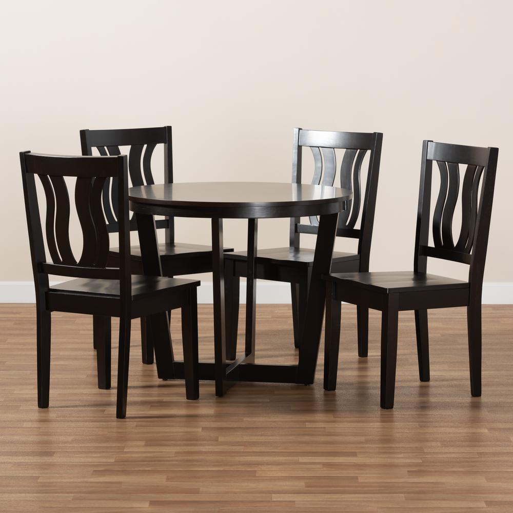 Transitional Dark Brown Finished Wood 5-Piece Dining Set. Picture 17