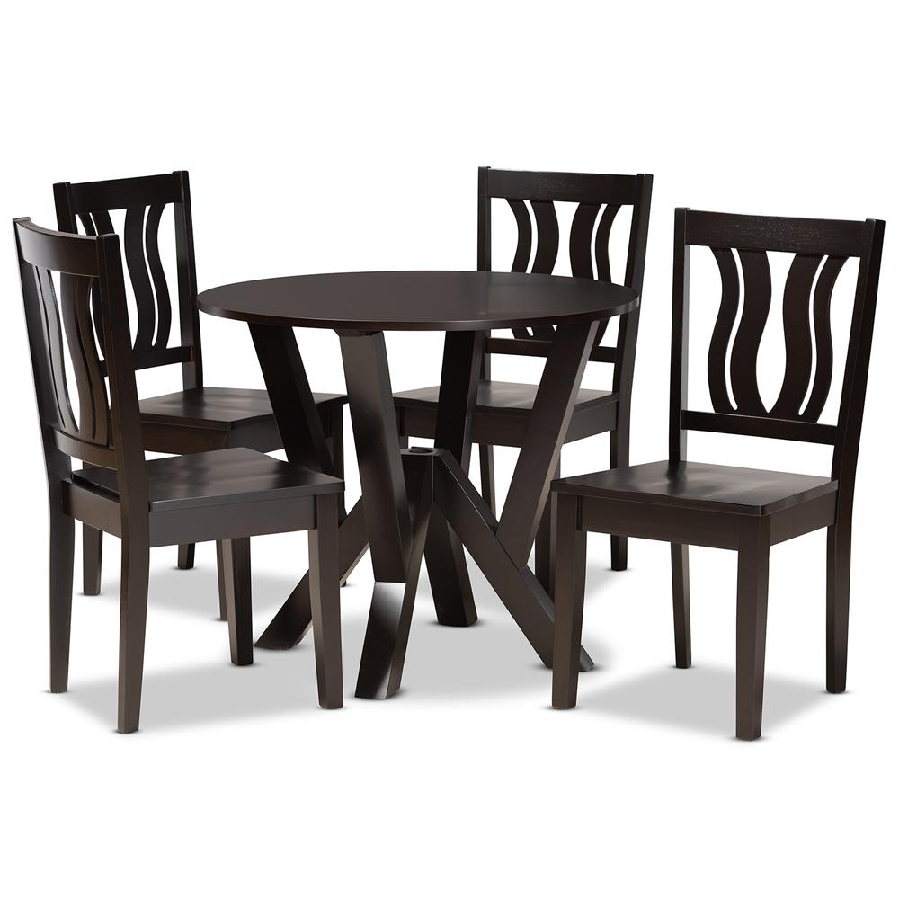 Transitional Dark Brown Finished Wood 5-Piece Dining Set. Picture 10