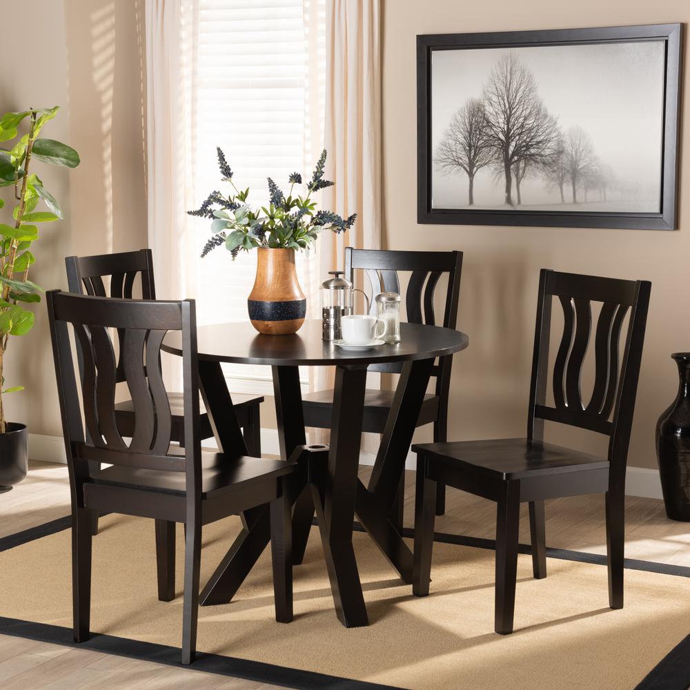Transitional Dark Brown Finished Wood 5-Piece Dining Set. Picture 16