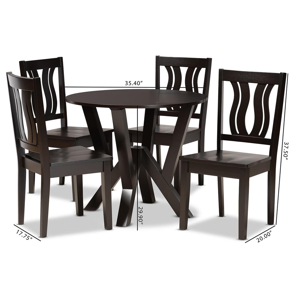 Transitional Dark Brown Finished Wood 5-Piece Dining Set. Picture 18