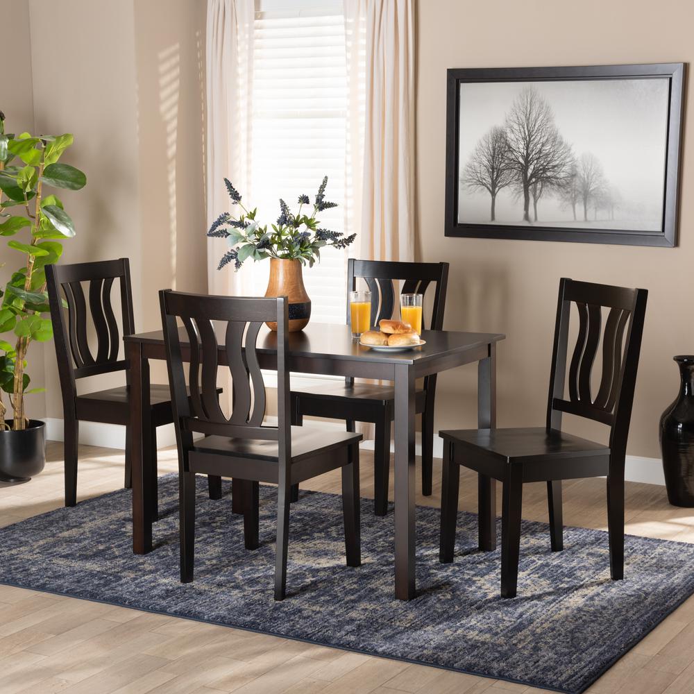 Transitional Dark Brown Finished Wood 5-Piece Dining Set. Picture 16