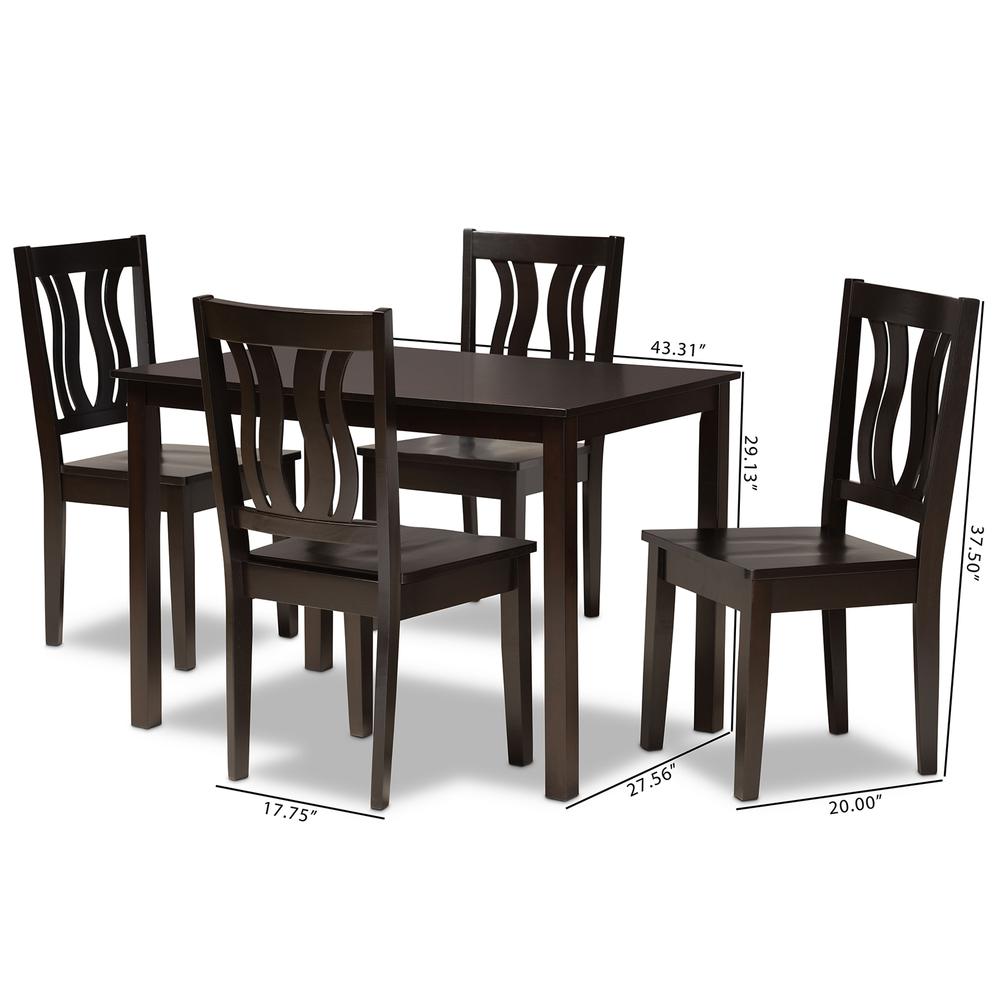 Transitional Dark Brown Finished Wood 5-Piece Dining Set. Picture 18