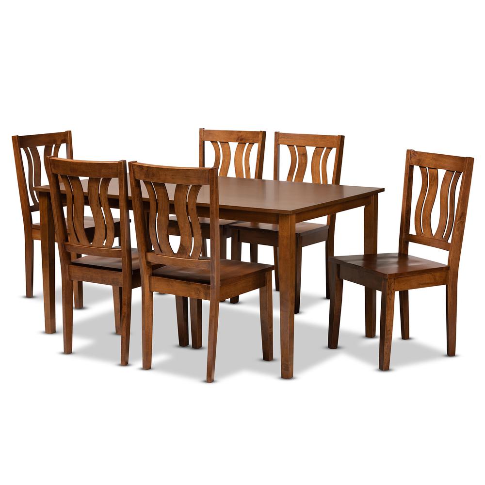 Transitional Walnut Brown Finished Wood 7-Piece Dining Set. Picture 10