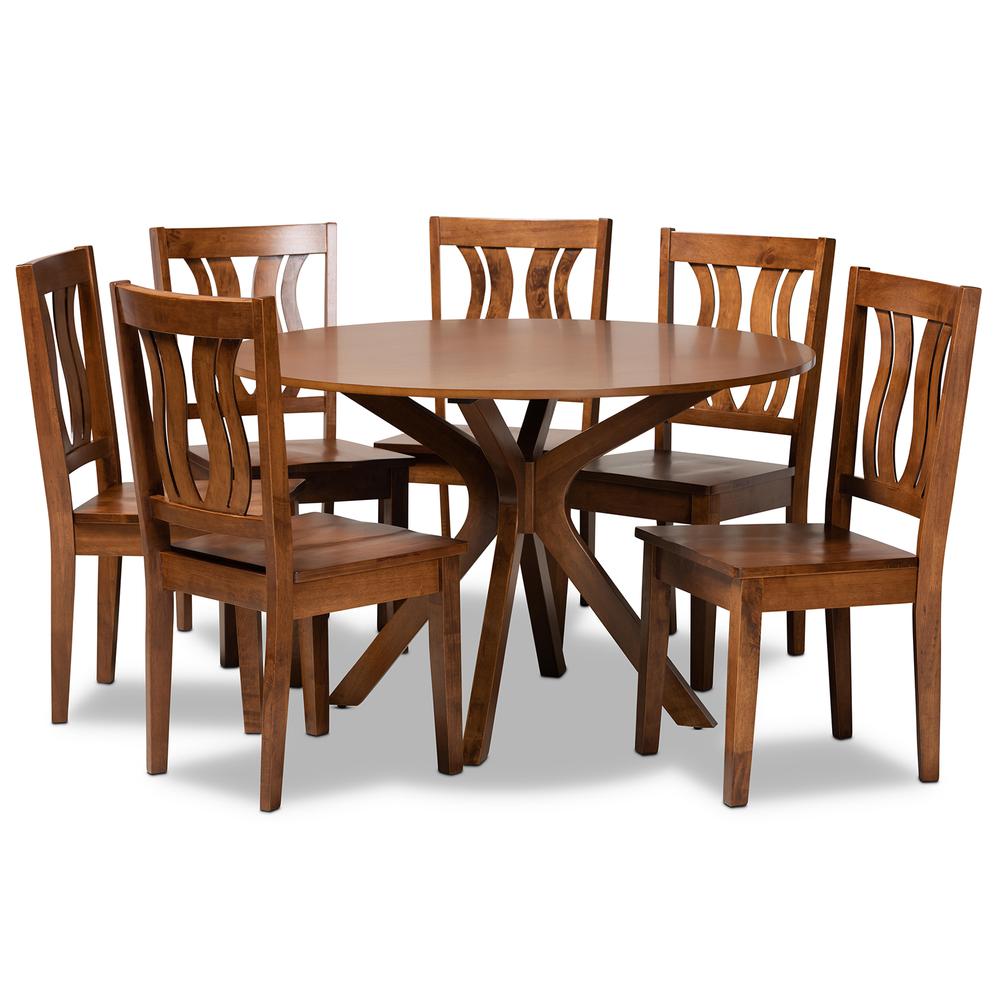 Transitional Walnut Brown Finished Wood 7-Piece Dining Set. Picture 10