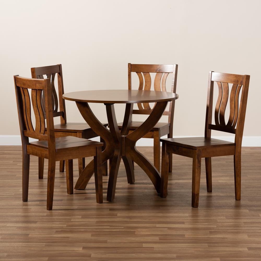 Transitional Walnut Brown Finished Wood 5-Piece Dining Set. Picture 17