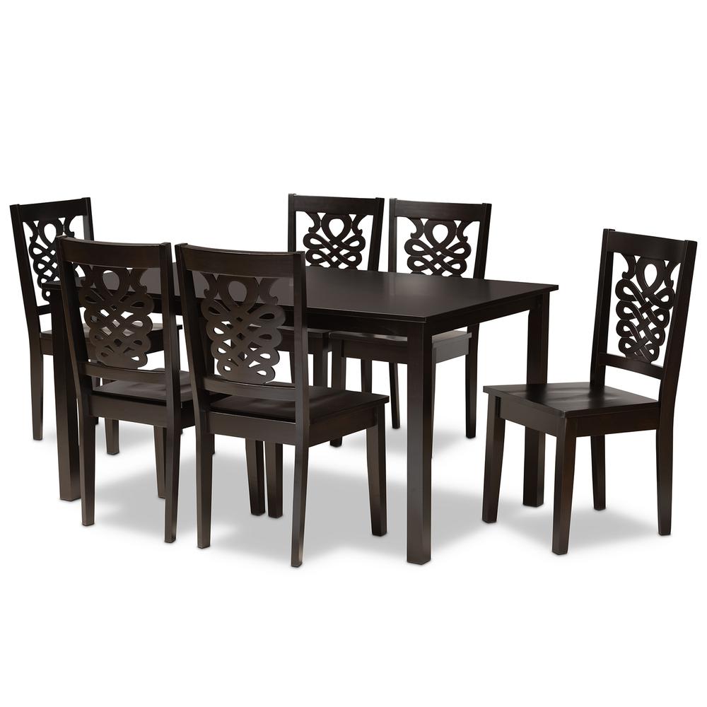 Transitional Dark Brown Finished Wood 7-Piece Dining Set. Picture 10