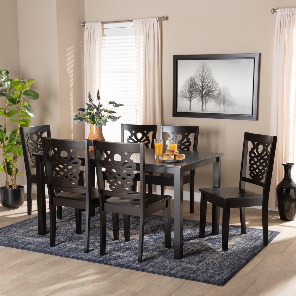 Transitional Dark Brown Finished Wood 7-Piece Dining Set. Picture 16