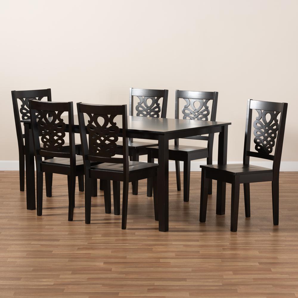 Transitional Dark Brown Finished Wood 7-Piece Dining Set. Picture 17