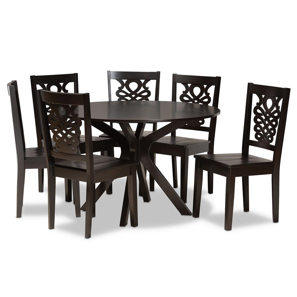 Transitional Dark Brown Finished Wood 7-Piece Dining Set. Picture 10