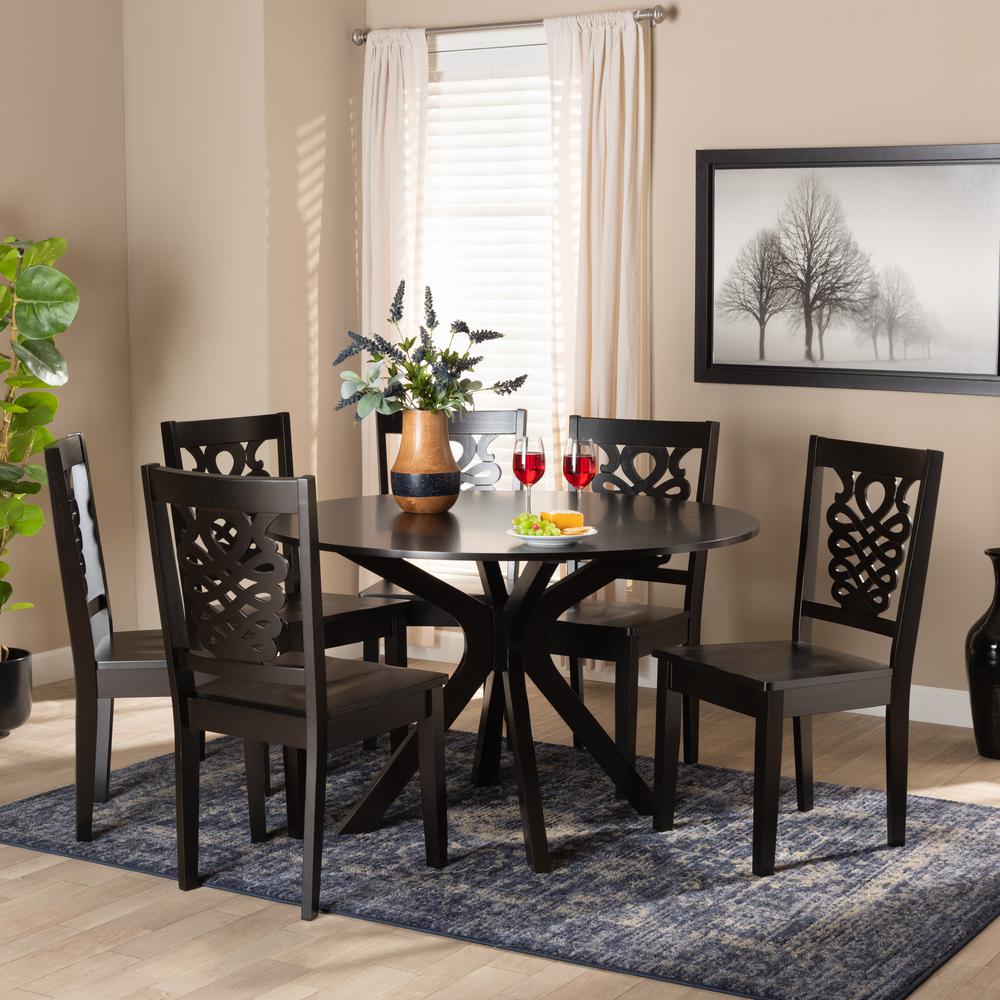 Transitional Dark Brown Finished Wood 7-Piece Dining Set. Picture 16