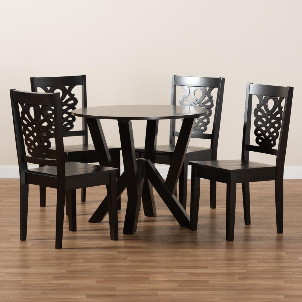 Transitional Dark Brown Finished Wood 5-Piece Dining Set. Picture 17
