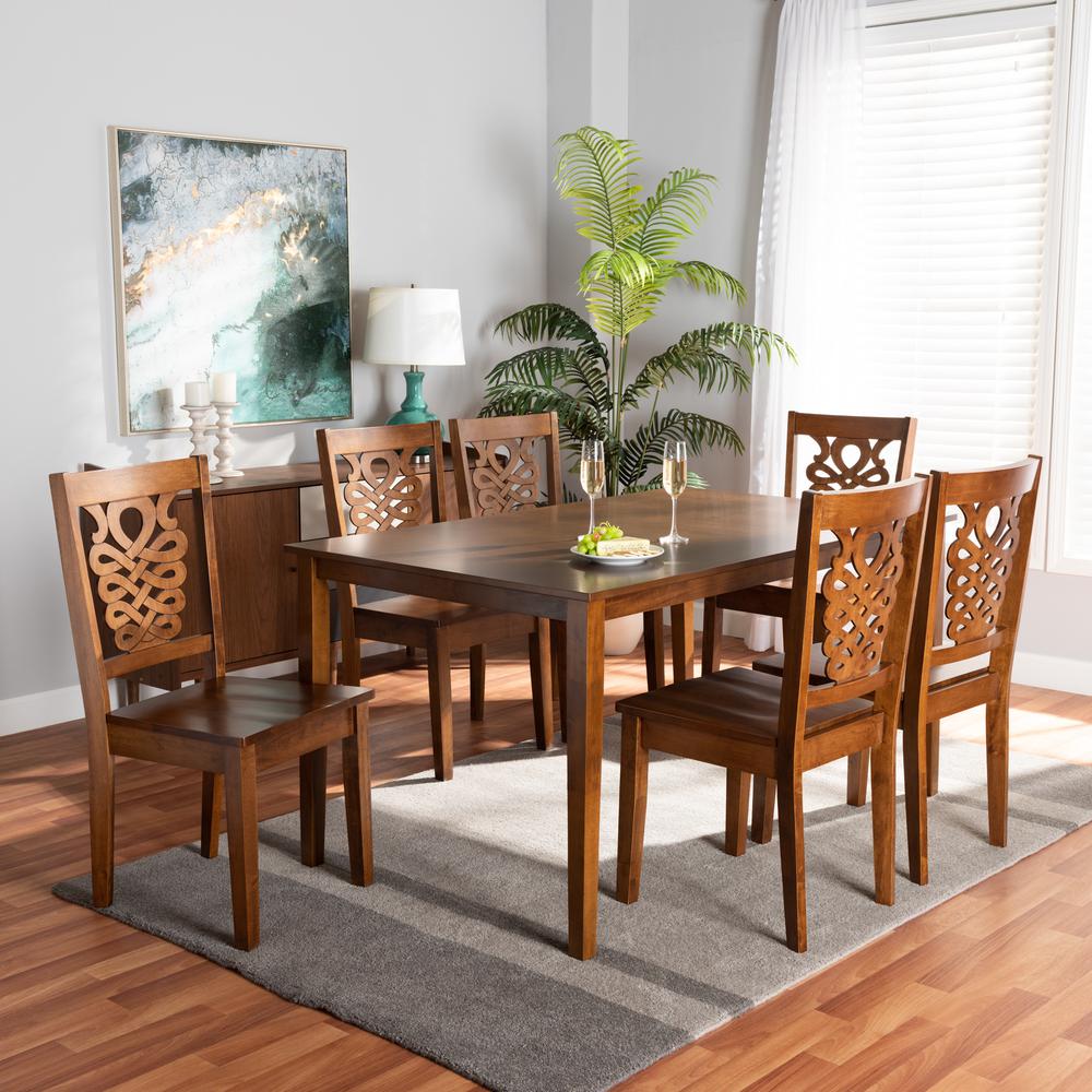 Transitional Walnut Brown Finished Wood 7-Piece Dining Set. Picture 16